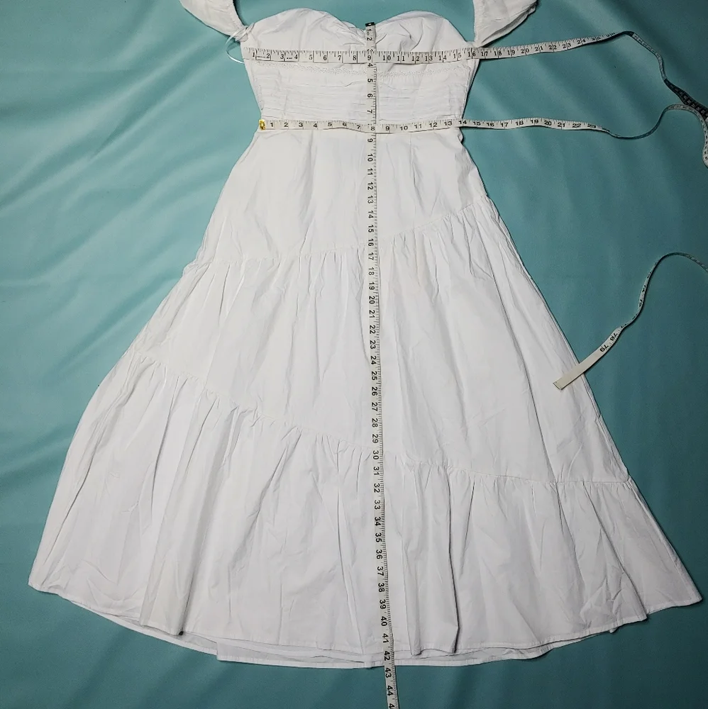 Hello Molly White Off-Shoulder Tie Back Tiered Midi Dress - Picture 4 of 7
